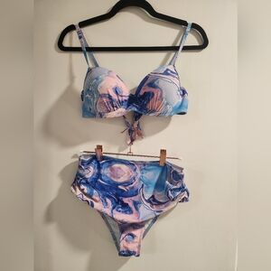 Blue & Pink High Waisted Bikini Size Medium from Zaful